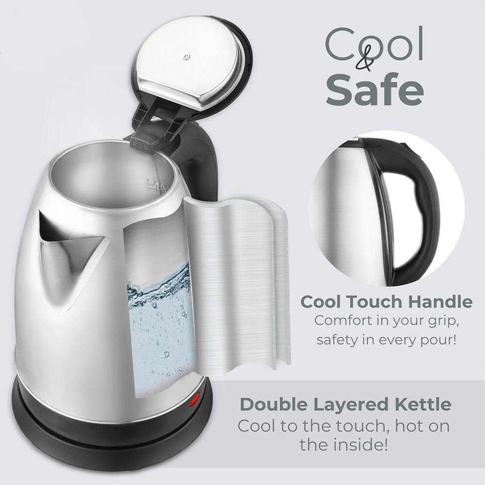 Picture of Prestige Stainless Steel Automatic Electric Kettle Auto Shut-Off and Boil-Dry Protection, Cordless,BPA Free-2 Ltr
