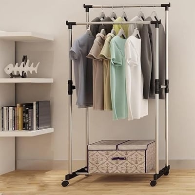 Picture of Double Pole Cloth Rack – Heavy-Duty, Adjustable and Space-Saving For Home, Laundry and Bedroom Use