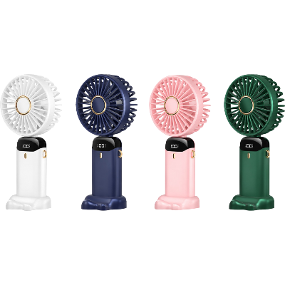 Picture of USB Handheld Mini Fan Foldable Portable Neck Hanging Fans 5 Speed USB Rechargeable Fan with Phone Stand and Display Screen
