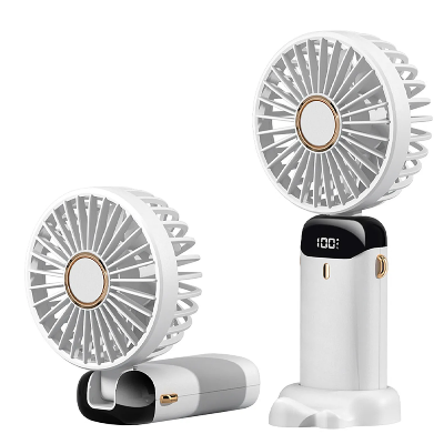 Picture of USB Handheld Mini Fan Foldable Portable Neck Hanging Fans 5 Speed USB Rechargeable Fan with Phone Stand and Display Screen