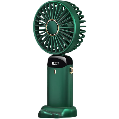 Picture of USB Handheld Mini Fan Foldable Portable Neck Hanging Fans 5 Speed USB Rechargeable Fan with Phone Stand and Display Screen