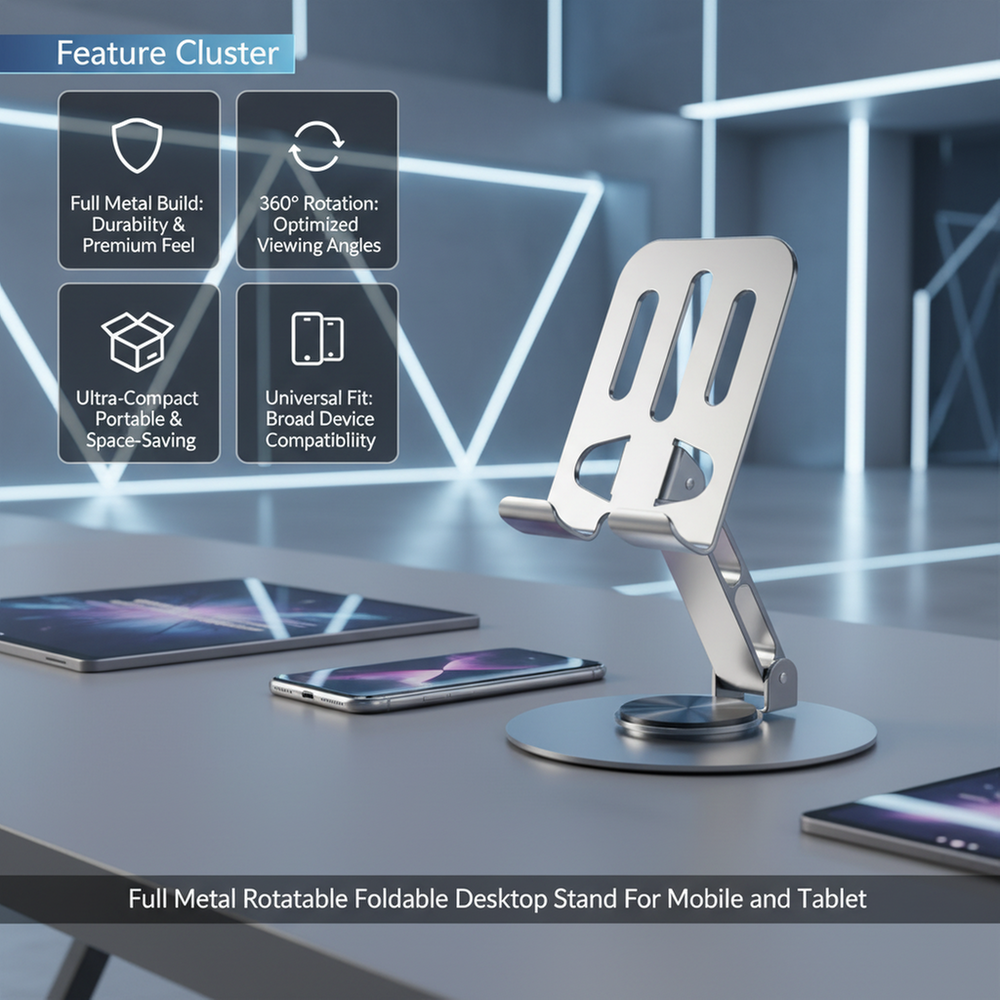 Picture of Full Metal Rotatable Foldable Desktop Stand For Mobile ‍andTablet