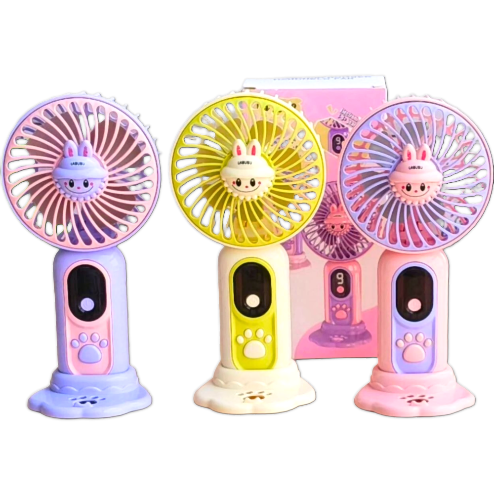 Picture of Cute Character Theme USB Hand Fan for Kids with USB Cable And Mobile Stand Rechargeable