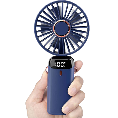 Picture of USB Handheld Mini Fan Foldable Portable Neck Hanging Fans 5 Speed USB Rechargeable Fan with Phone Stand and Display Screen