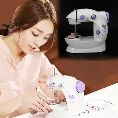 Picture of Portable Mini Sewing Machine with Foot Pedal and Adapter - White