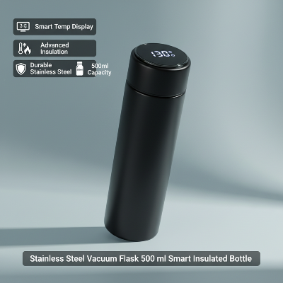 Picture of Stainless Steel Vacuum Flask 500 ml Smart Insulated Bottle with Temperature Display Hot Water, Coffee, Tea, Sport, Travel Bottles - Black