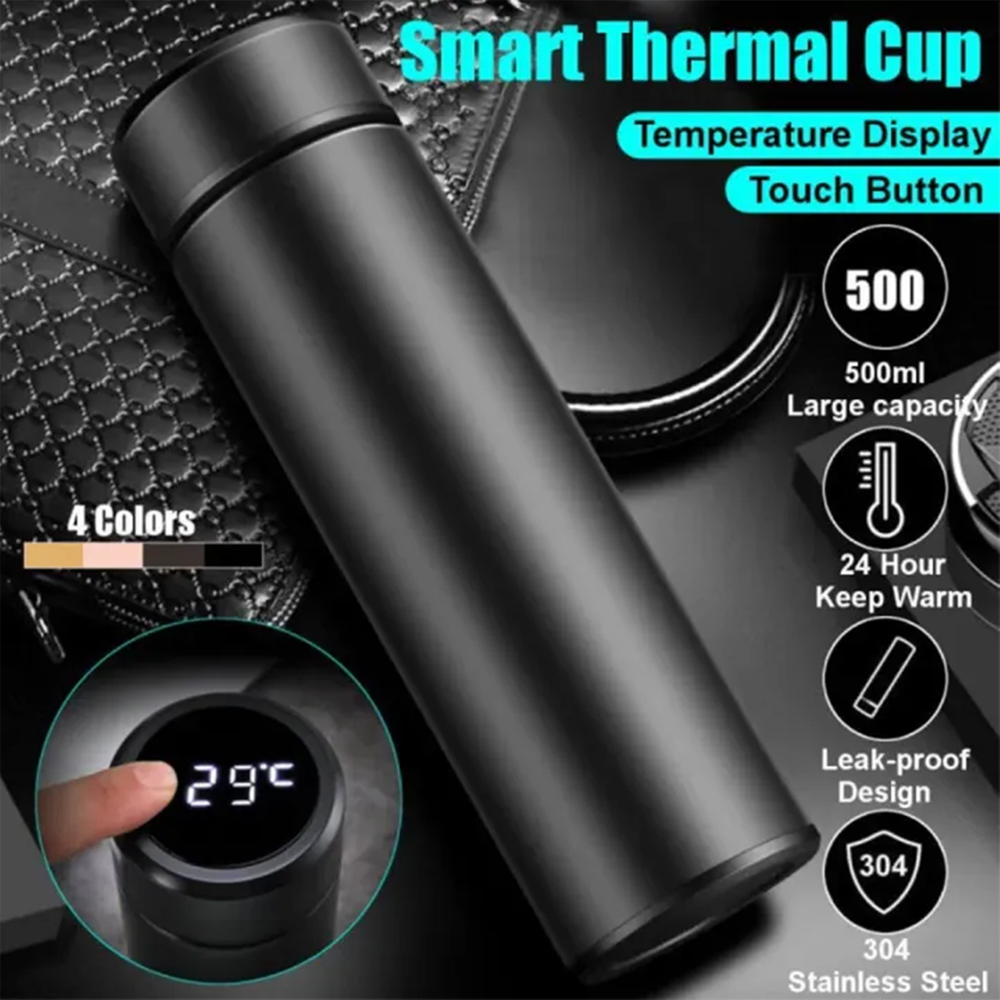 Picture of Stainless Steel Vacuum Flask 500 ml Smart Insulated Bottle with Temperature Display Hot Water, Coffee, Tea, Sport, Travel Bottles - Black