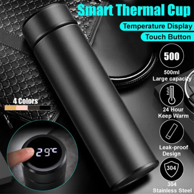 Picture of Stainless Steel Vacuum Flask 500 ml Smart Insulated Bottle with Temperature Display Hot Water, Coffee, Tea, Sport, Travel Bottles - Black