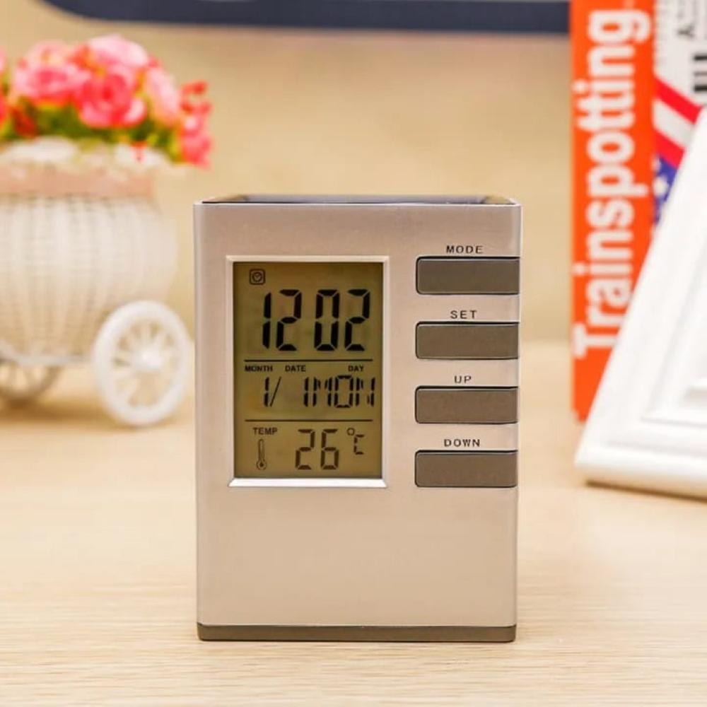 Picture of Multifunctional Led Desk Clock Digital Lcd Screen Alarm Clock Pen Holder Temperature Display For Home Office