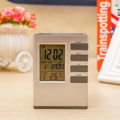 Picture of Multifunctional Led Desk Clock Digital Lcd Screen Alarm Clock Pen Holder Temperature Display For Home Office