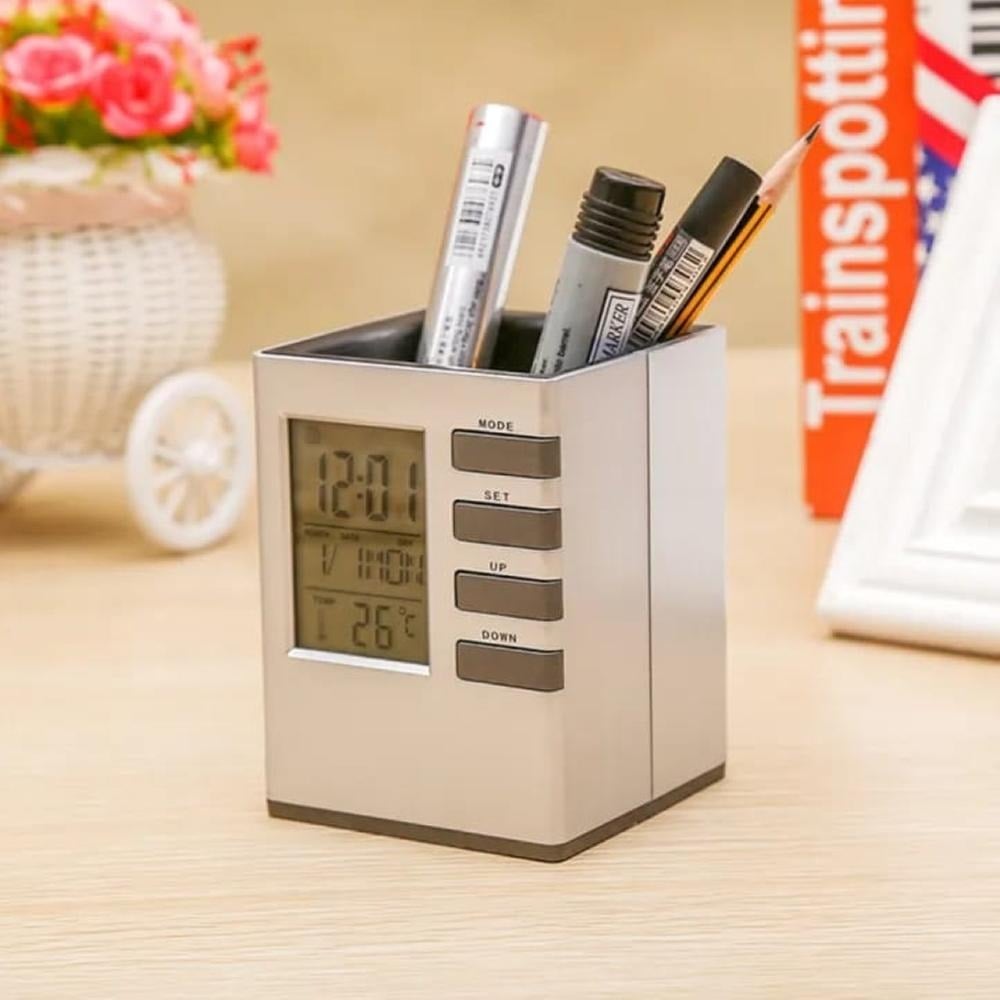 Picture of Multifunctional Led Desk Clock Digital Lcd Screen Alarm Clock Pen Holder Temperature Display For Home Office