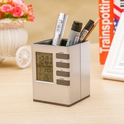 Picture of Multifunctional Led Desk Clock Digital Lcd Screen Alarm Clock Pen Holder Temperature Display For Home Office