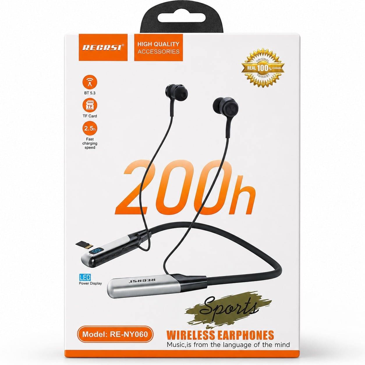 Picture of Recrsi RE-NY060 Wireless Neckband Bluetooth Earphones – 200H Backup, Fast Charging