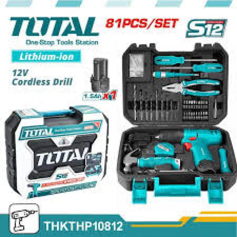Picture of TOTAL 81 PCS Tool Set with 12V Cordless Drill | THKTHP10812 | All-in-One Kit-244