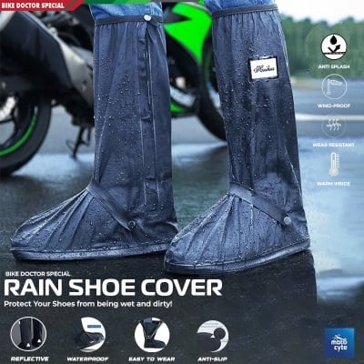 Picture of Waterproof Rain Shoe Protector Cover Reusable Non-Slip Boot Covers for Motorcycle Cycling & Outdoors Unisex 1 Pair Black