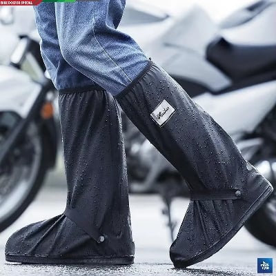 Picture of Waterproof Rain Shoe Protector Cover Reusable Non-Slip Boot Covers for Motorcycle Cycling & Outdoors Unisex 1 Pair Black