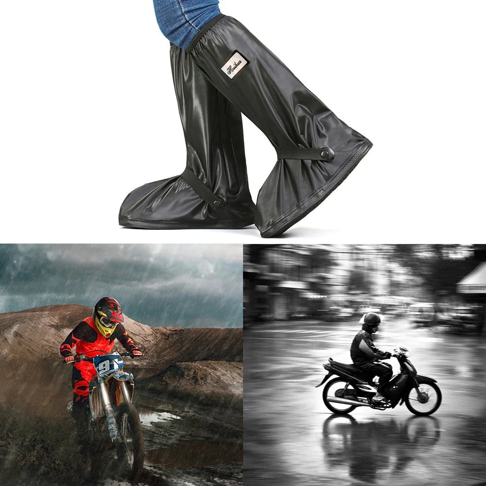 Picture of Waterproof Rain Shoe Protector Cover Reusable Non-Slip Boot Covers for Motorcycle Cycling & Outdoors Unisex 1 Pair Black