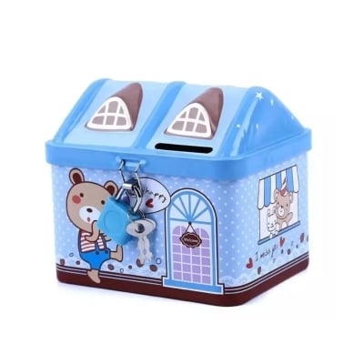 Picture of Metal House Shaped Coin Box Cartoon Kids Money Box Piggy Bank For Kids -Multicolor