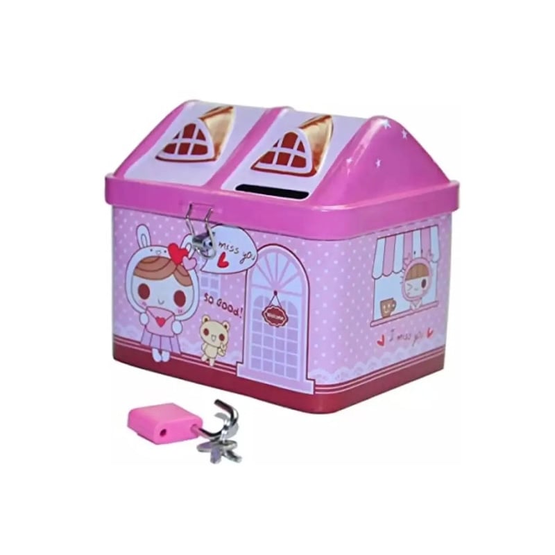 Picture of Metal House Shaped Coin Box Cartoon Kids Money Box Piggy Bank For Kids -Multicolor
