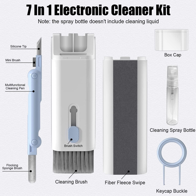 Picture of 7-In-1 Multifunctional Keyboard Cleaning Brush Kit | Keycap Puller, Screen Cleaner, Earphone Cleaning Tools - White