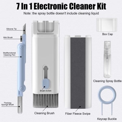 Picture of 7-In-1 Multifunctional Keyboard Cleaning Brush Kit | Keycap Puller, Screen Cleaner, Earphone Cleaning Tools - White