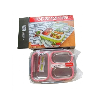 Picture of Tedemei stainless steel lunch box with three compartments.