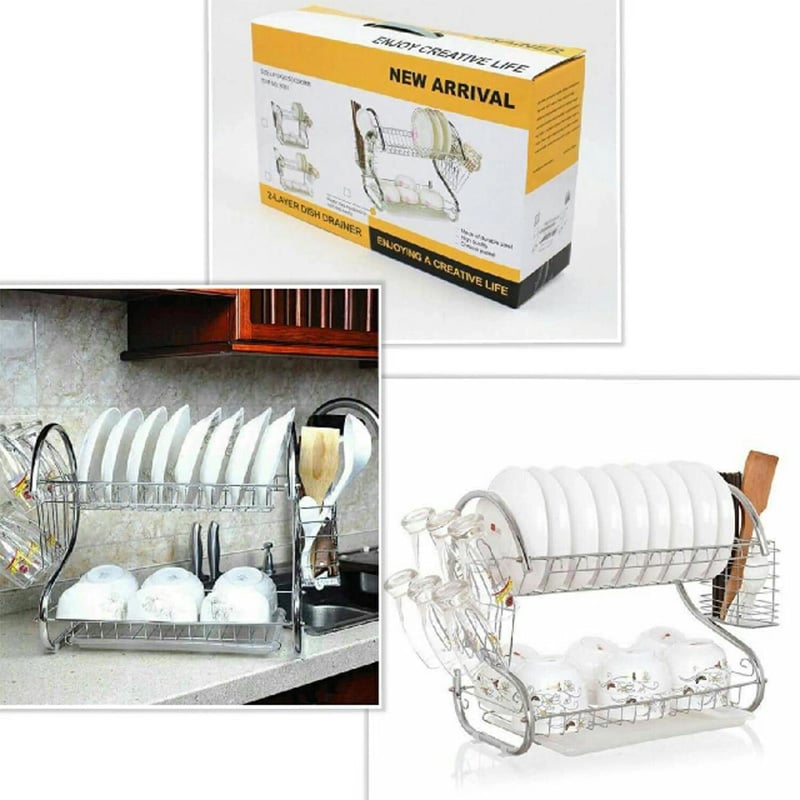 Picture of 2 Layer Dish Drainer Rack – Kitchen Dish Drying Stand -Silver
