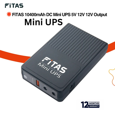 Picture of FiTAS Mini UPS Tm55 for Router, Onu, CCTV - 5v 12v 12v Volt Output 10400 mAh Battery - Black