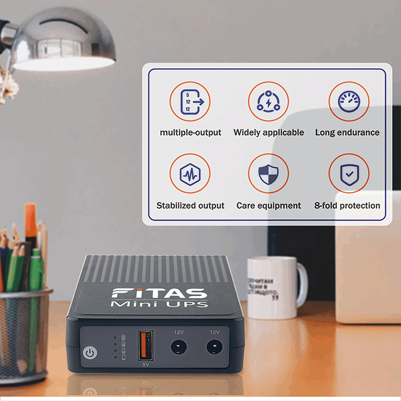 Picture of FiTAS Mini UPS Tm55 for Router, Onu, CCTV - 5v 12v 12v Volt Output 10400 mAh Battery - Black