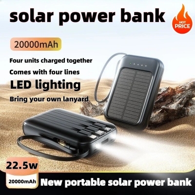 Picture of Portable Solar Power Bank 20000mAh with LED Light & Multi Cable Support