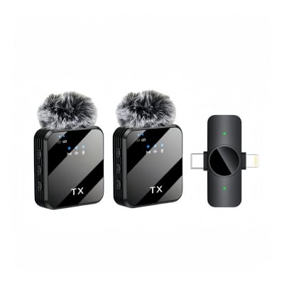 Picture of F15-2 (2 in 1)Collar Wireless Dual Microphone proprofessional Lepal Lavaliar microphon iPhone & Type C Supported 100% Noise Cancellation By ST Gadgets