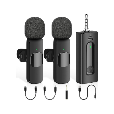 Picture of K35 Dual Wireless Microphone  3.5mm  with ANC Active  Noise Cancelling Aux Receiver, Omni directional, 5 Hour Battery Life, Compatible with Cameras and Smartphones Dual Mic, Single Receiver BD Best Product  By ST Gadget