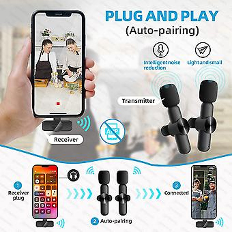 Picture of K8 Wireless Microphone Professional Lapel Lavalier Microphone Remove Noise For Typ C Microphone With Active Noice cancelation  anc