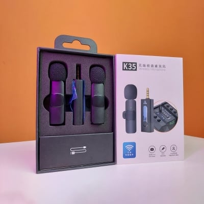 Picture of K35 Dual Wireless Microphone  3.5mm  with ANC Active  Noise Cancelling Aux Receiver, Omni directional, 5 Hour Battery Life, Compatible with Cameras and Smartphones Dual Mic, Single Receiver BD Best Product  By ST Gadget