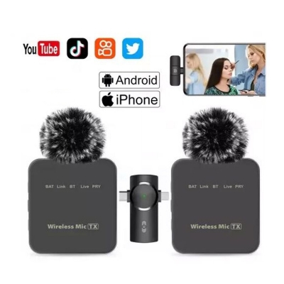 Picture of F15-2 (2 in 1)Collar Wireless Dual Microphone proprofessional Lepal Lavaliar microphon iPhone & Type C Supported 100% Noise Cancellation By ST Gadgets