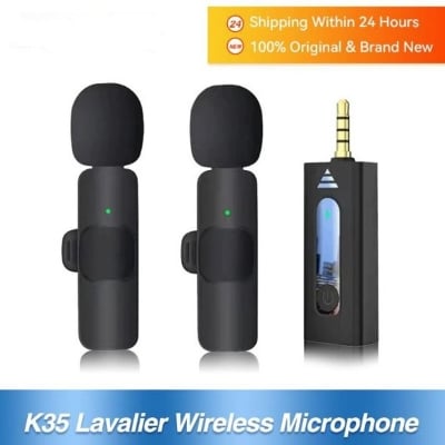 Picture of K35 Dual Wireless Microphone  3.5mm  with ANC Active  Noise Cancelling Aux Receiver, Omni directional, 5 Hour Battery Life, Compatible with Cameras and Smartphones Dual Mic, Single Receiver BD Best Product  By ST Gadget