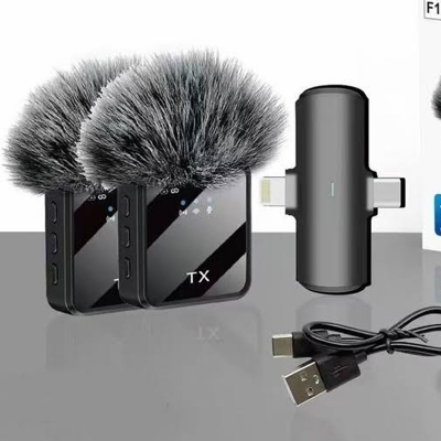 Picture of F15-2 (2 in 1)Collar Wireless Dual Microphone proprofessional Lepal Lavaliar microphon iPhone & Type C Supported 100% Noise Cancellation By ST Gadgets