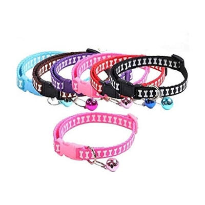 Picture of Dog Puppy Cat Kitten Buckle Cute Paw Print Bell Adjustable Pet Collar- multicolour