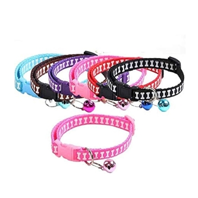 Picture of Dog Puppy Cat Kitten Buckle Cute Paw Print Bell Adjustable Pet Collar- multicolour