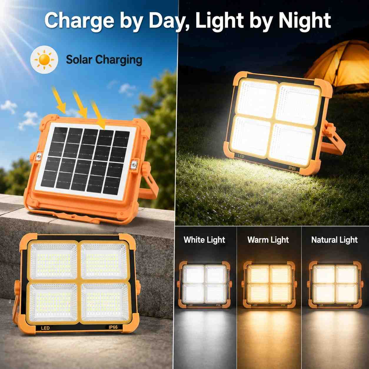 Picture of  Solar Charging LED Flood Light Outdoor Portable Spotlight with USB Power Bank