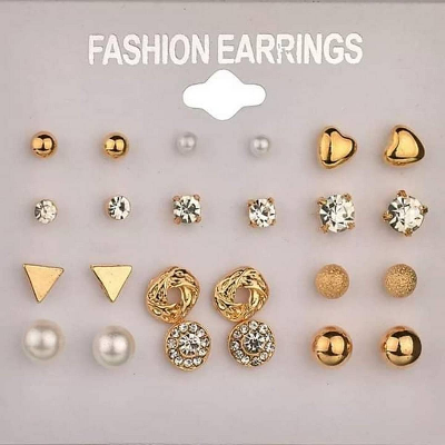 Picture of China Ear Rings Set 12 Pairs Stylish and Small metal Stud Earrings For Women - Kaner Dul - Kaner Dul