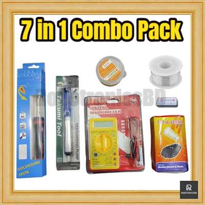 Picture of Soldering Iron Combo Pack | 4 in 1 Kit | 60W Soldering Iron with Red LED Indicator, Solder Wire, Rosin, Stand | DIY & Electronics Repair Kit (7 in 1 Combo)