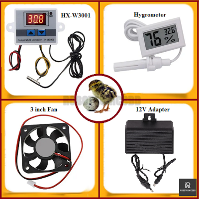 Picture of XH-W3001 Temperature Controller 4-in-1 Combo Pack | HX-W3001 Controller + Hygrometer + 3" Cooling Fan + 12V 2A Adapter for Egg Incubator, DIY Projects (4 in 1 Combo Pack)