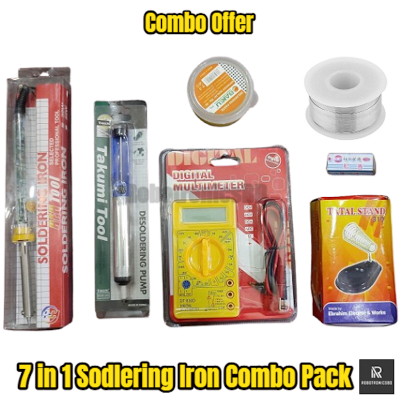 Picture of Soldering Iron Combo Pack | 7 in 1 Kit | 60W Transparent Handle Soldering Iron, DT830 Multimeter, Desoldering Pump, Stand, Solder Wire, Rosin, Paste | DIY & Electronics Repair Kit (Multicolor)