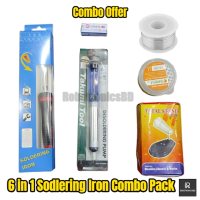 Picture of Soldering Iron Combo Pack | 6 in 1 Kit | 60W Soldering Iron with Indicator Light, Desoldering Pump, Stand, Solder Wire, Rosin, Paste | DIY & Electronics Repair Kit (Multicolor)