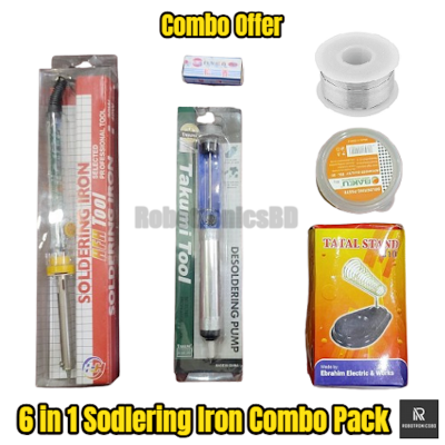 Picture of Soldering Iron Combo Pack | 6 in 1 Kit | 60W Transparent Handle Soldering Iron, Desoldering Pump, Stand, Solder Wire, Rosin, Paste | DIY & Electronics Repair Kit (Multicolor)