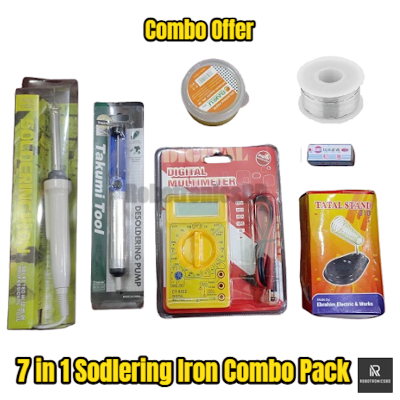 Picture of Soldering Iron Combo Pack | 7 in 1 Kit | 60W High/Low Adjustable Soldering Iron, DT830 Multimeter, Desoldering Pump, Stand, Solder Wire, Rosin, Paste | DIY & Electronics Repair Kit (Multicolor)