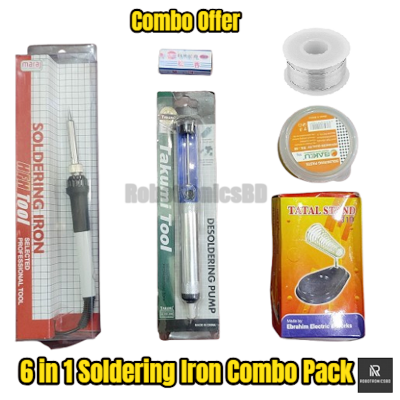Picture of Soldering Iron Combo Pack | 6 in 1 Kit | 60W 908 Soldering Iron, Desoldering Pump, Stand, Solder Wire, Rosin, Paste | DIY & Electronics Repair Kit (Multicolor)