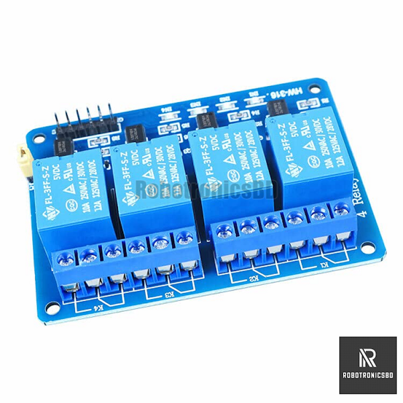 Picture of 4 Channel 5V Relay Board Module for Arduino | 5V Relay Switch (Blue)