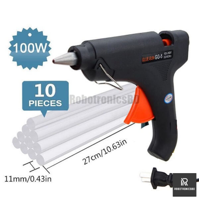 Picture of Hot Melt Glue Gun - 100W Electric Glue Gun Hot Melt - Black Color (Glue Gun-10Pcs Stick)